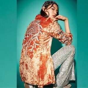 NWT Free People Jillian Velvet Embroidered Jacket size L!